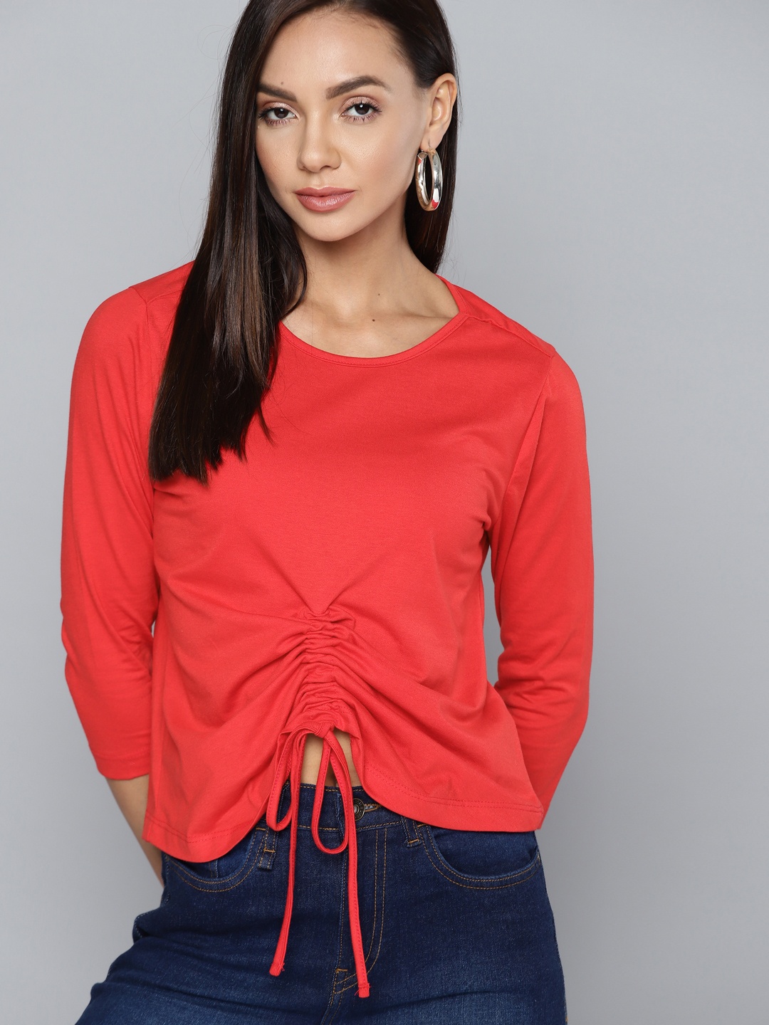 

Chemistry Women Red Pure Cotton Ruched Top