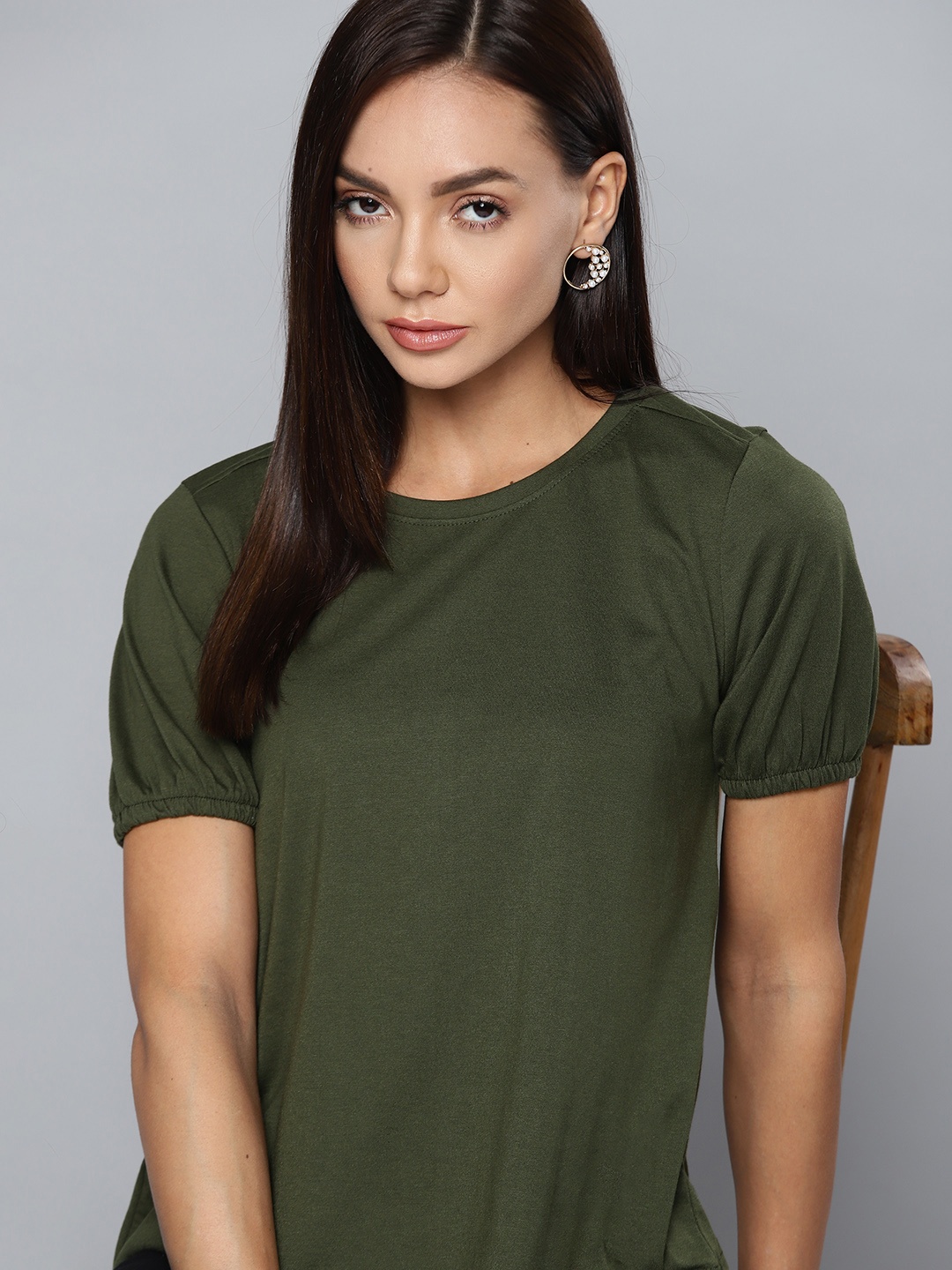 

Chemistry Women Olive Green Pure Cotton T-shirt
