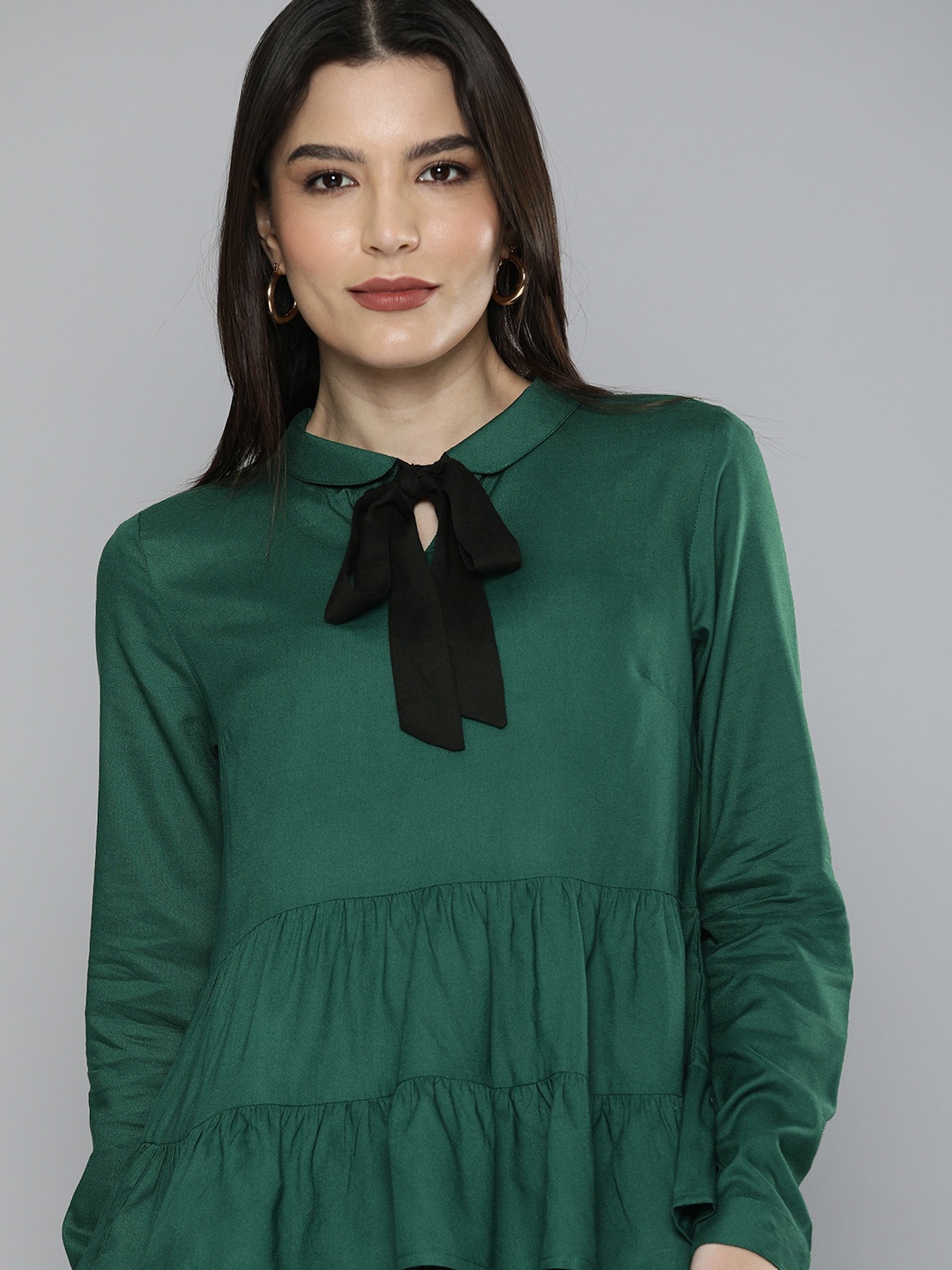 

Chemistry Green Tie-Up Neck Tiered Top