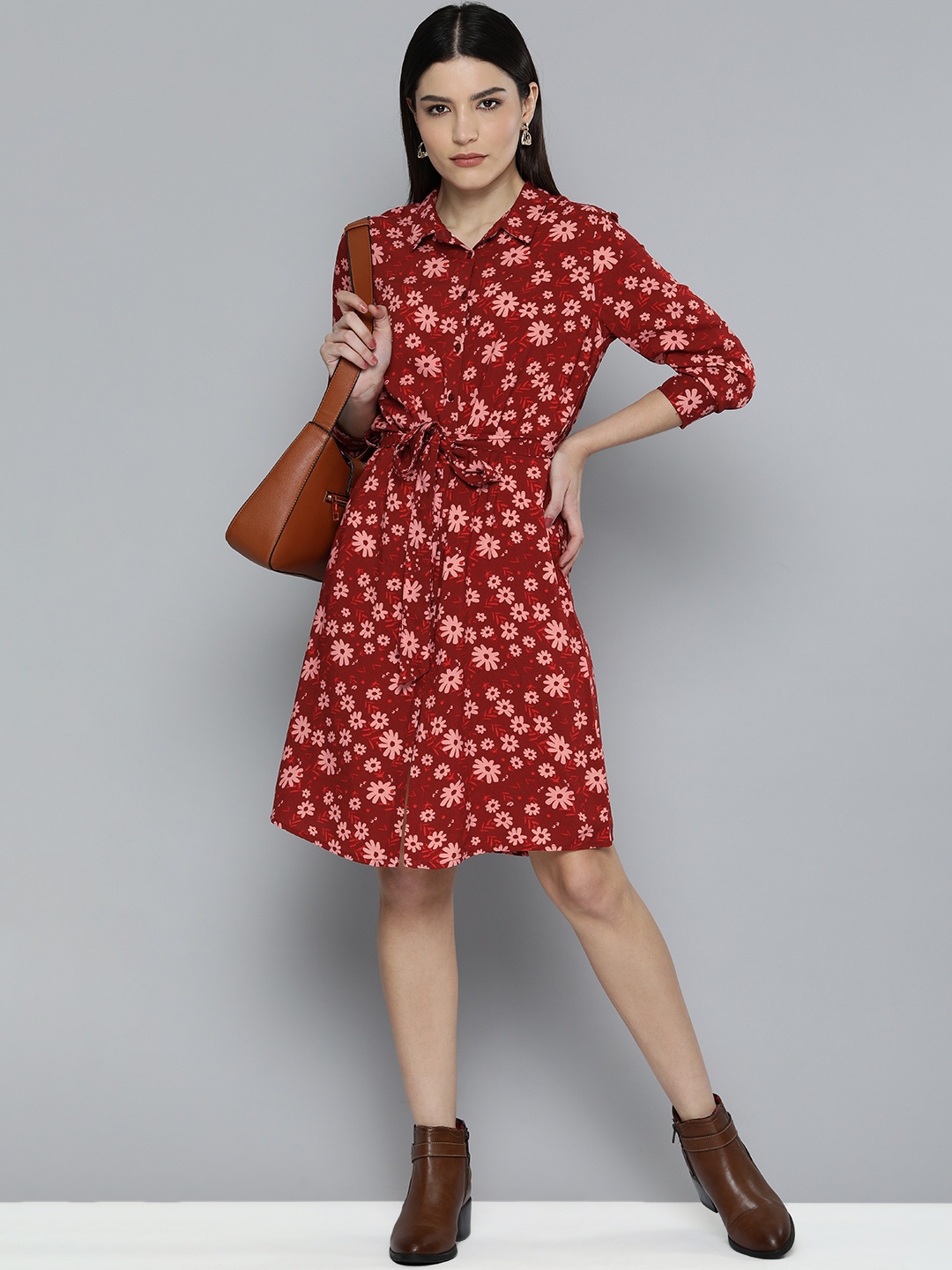 

Chemistry Red & Pink Floral Shirt Dress