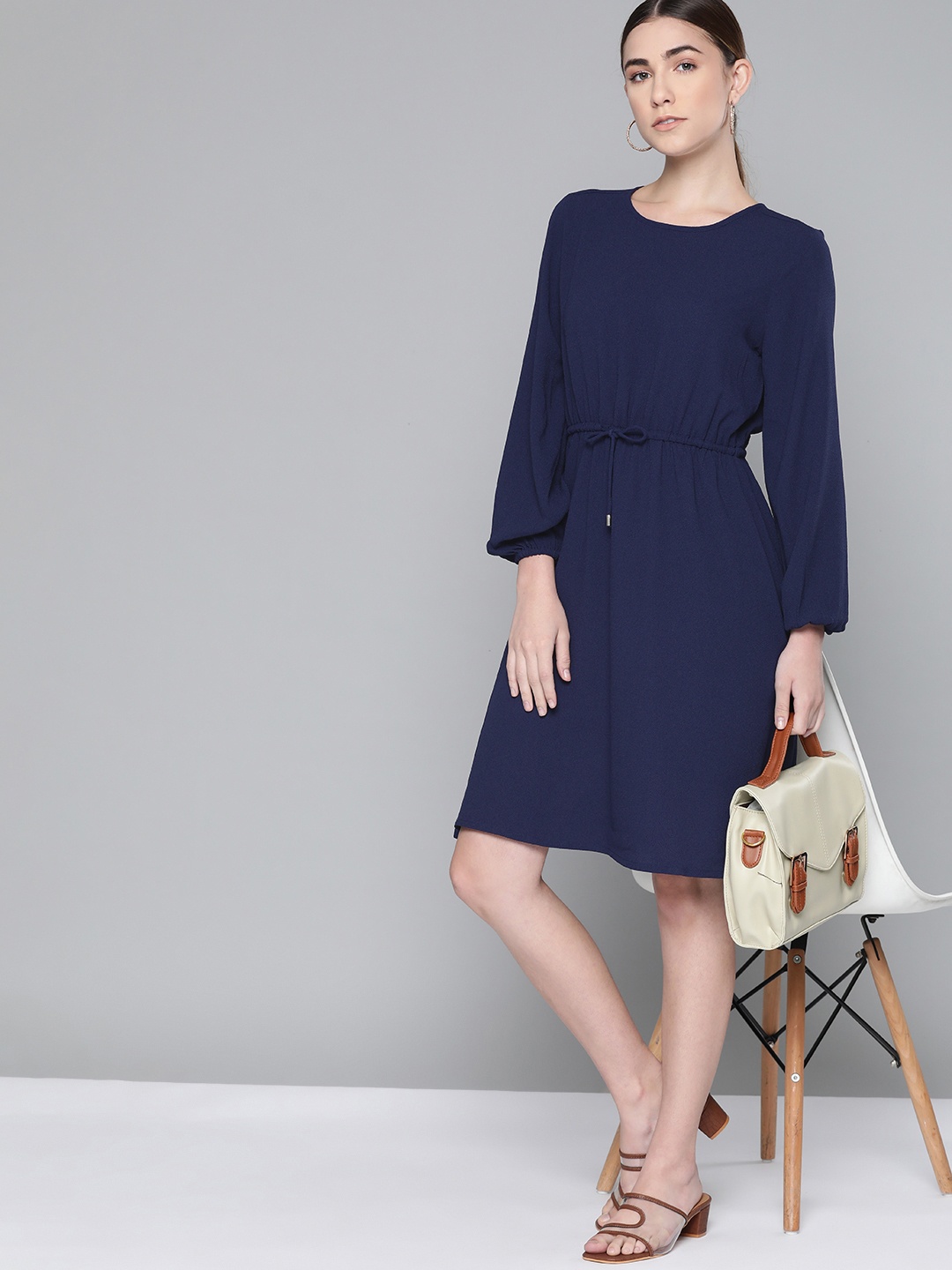 

Chemistry Navy Blue Solid Fit & Flare Dress