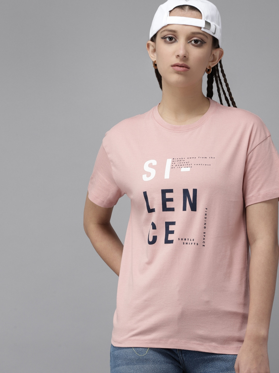 

UTH by Roadster Girls Peach-Coloured Pure Cotton Typography Printed T-shirt