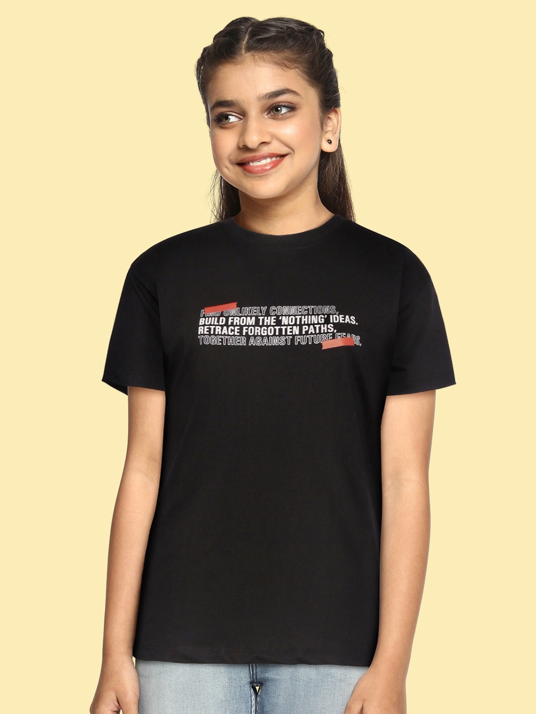 

UTH by Roadster Girls Black & White Pure Cotton Typography Printed T-shirt