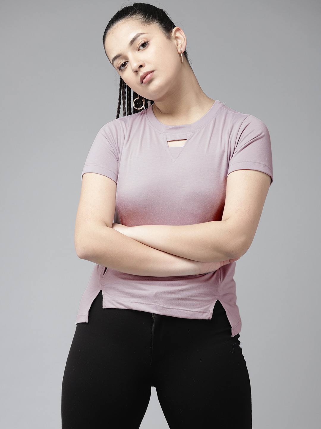 

UTH by Roadster Girls Lavender Cotton T-shirt with Cut-Out Detail