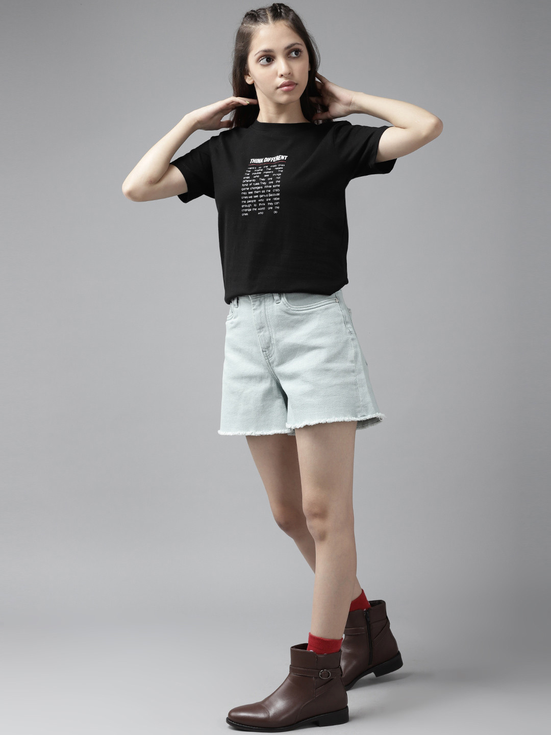 

UTH by Roadster Girls Black & White Cotton Typography Print Monochrome T-shirt