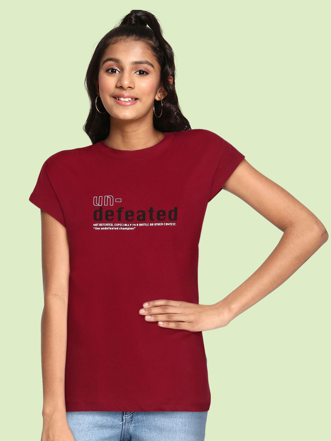 

UTH by Roadster Girls Maroon & Black Pure Cotton Typography Print Extended Sleeves T-shirt