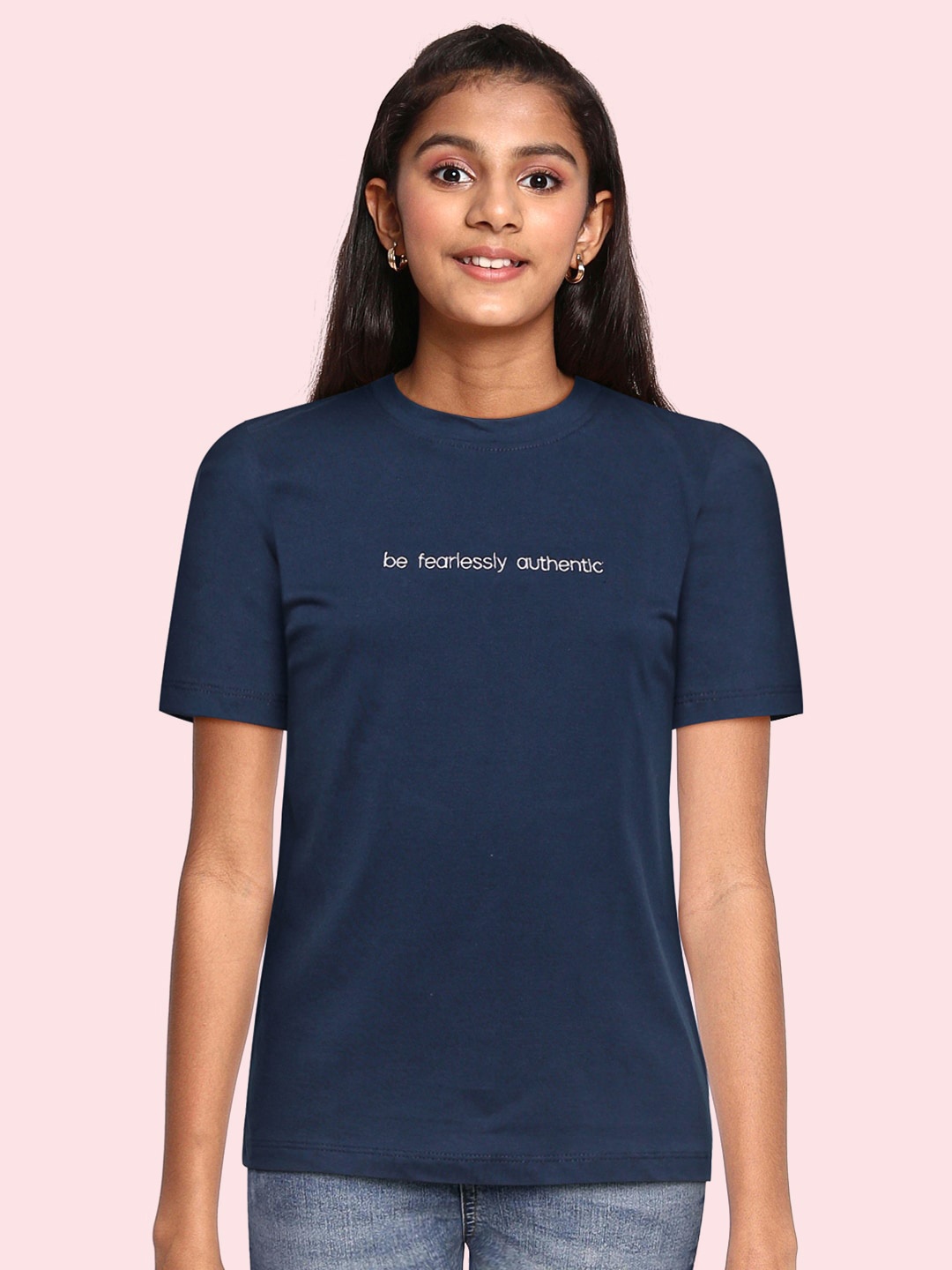 

UTH by Roadster Girls Navy Pure Cotton Embroidered Detail T-shirt, Navy blue