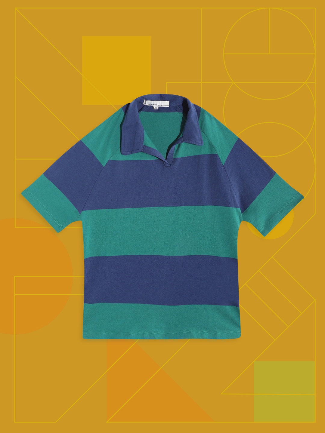 

UTH by Roadster Girls Navy Blue & Green Striped Polo Collar Pure Cotton T-shirt