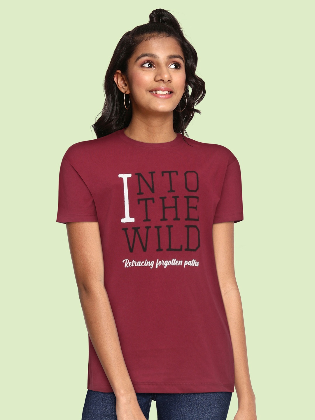 

UTH by Roadster Girls Maroon & Black Cotton Typography Print T-shirt