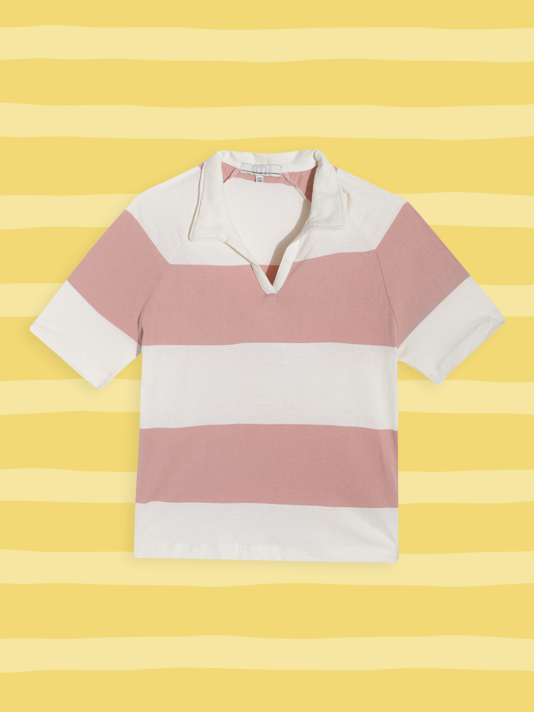 

UTH by Roadster Girls Off-White & Pink Striped Polo Collar Pure Cotton T-shirt