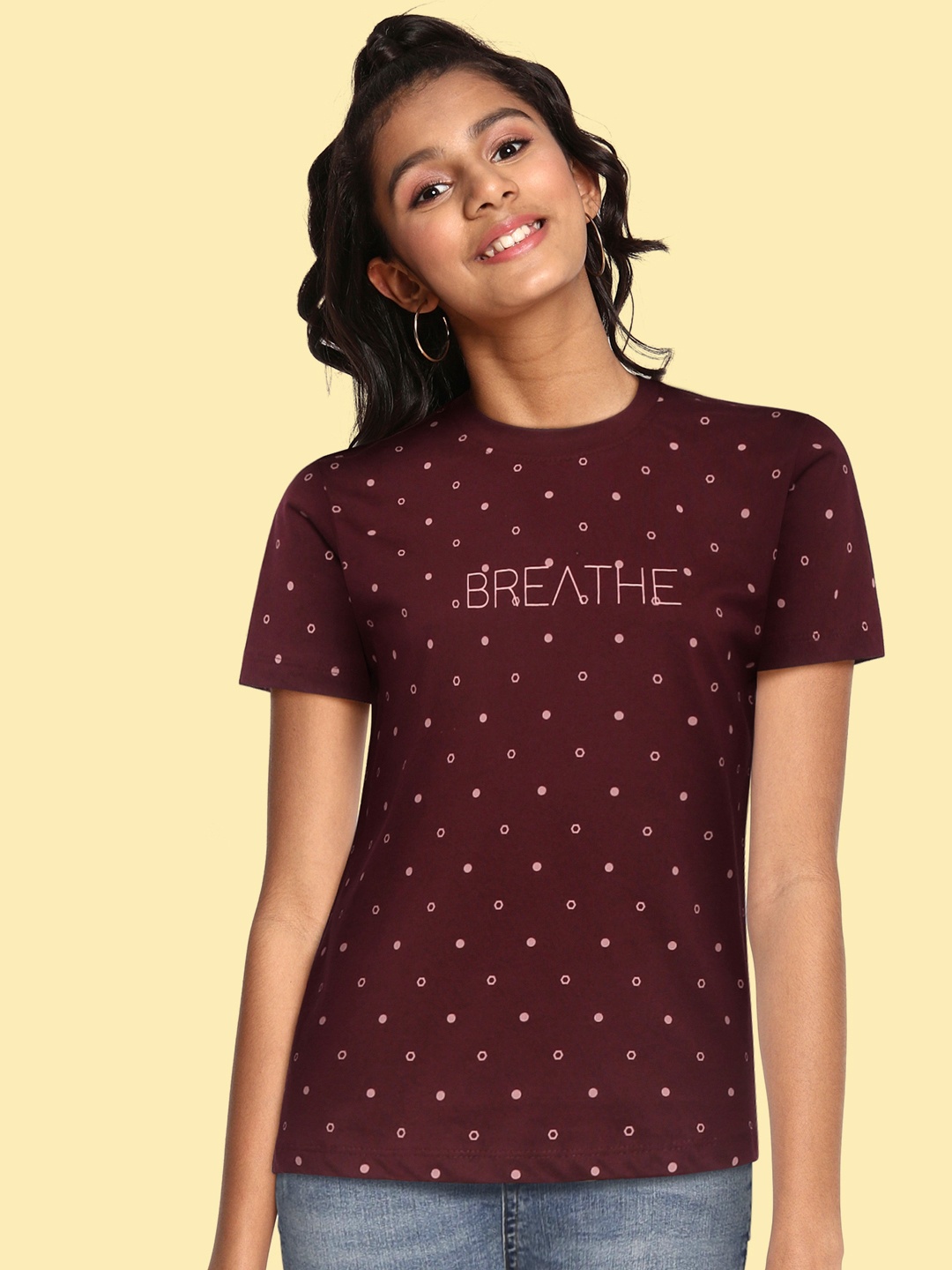 

UTH by Roadster Girls Burgundy Printed Cotton T-shirt