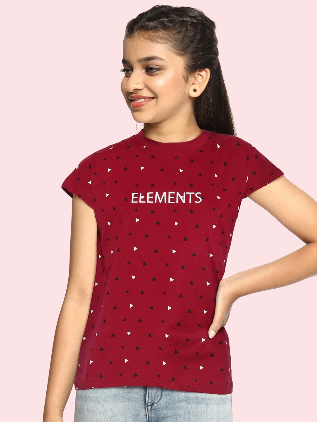 

UTH by Roadster Girls Maroon & Black Cotton Printed Extended Sleeves T-shirt