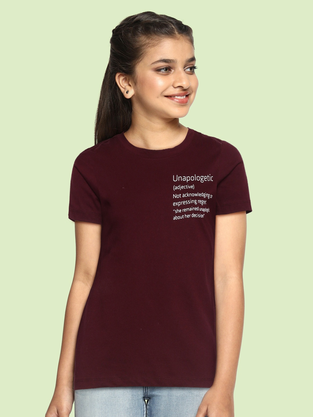 

UTH by Roadster Girls Burgundy & White Cotton Typography Printed T-shirt