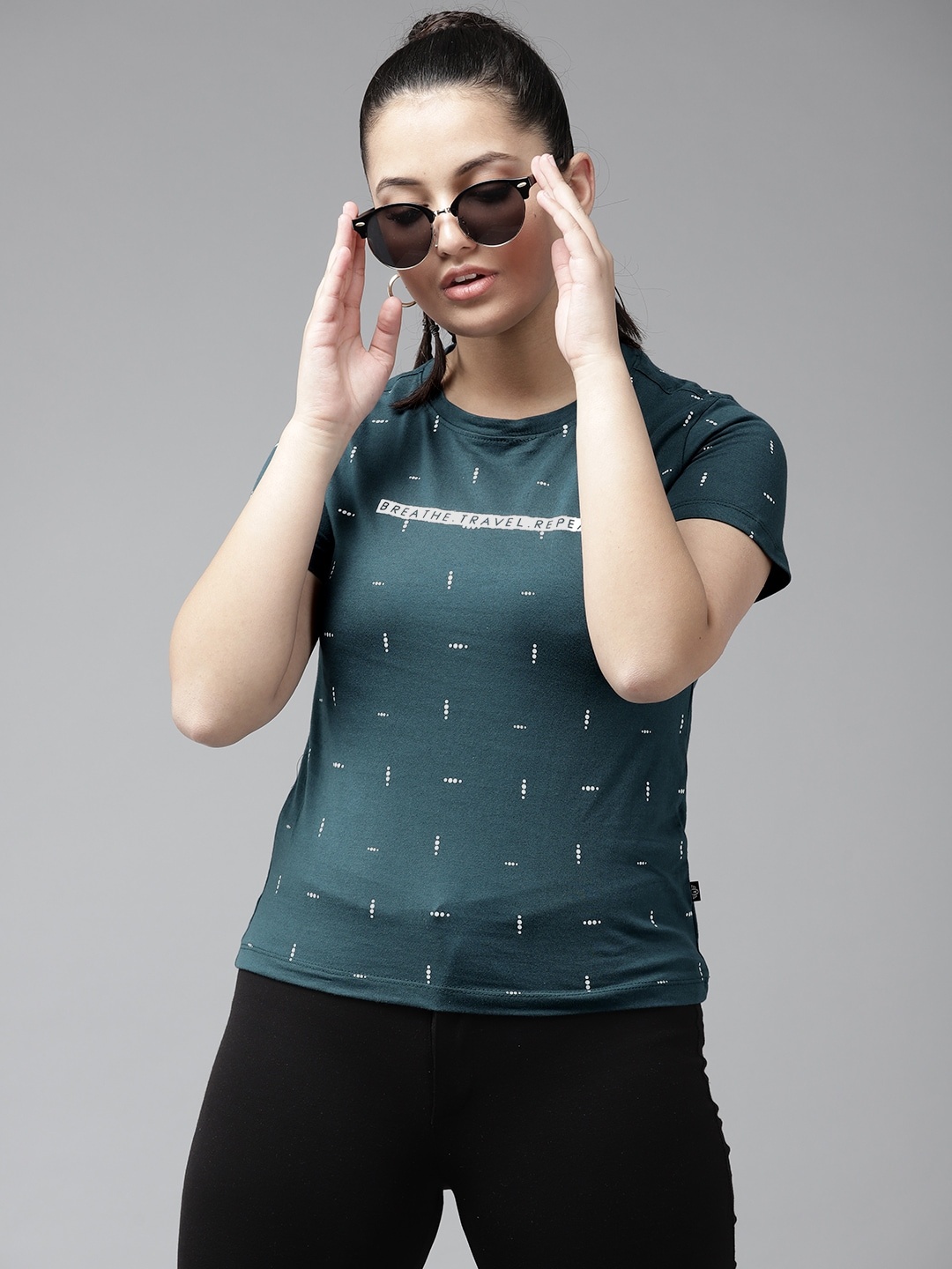 

UTH by Roadster Girls Teal Green Cotton Printed T-shirt