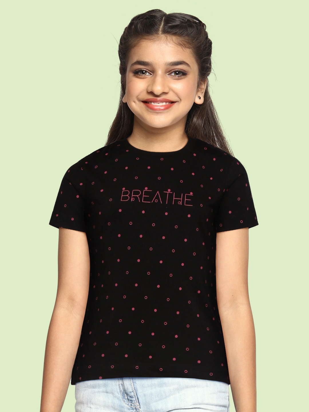 

UTH by Roadster Girls Black & Pink Cotton Printed T-shirt