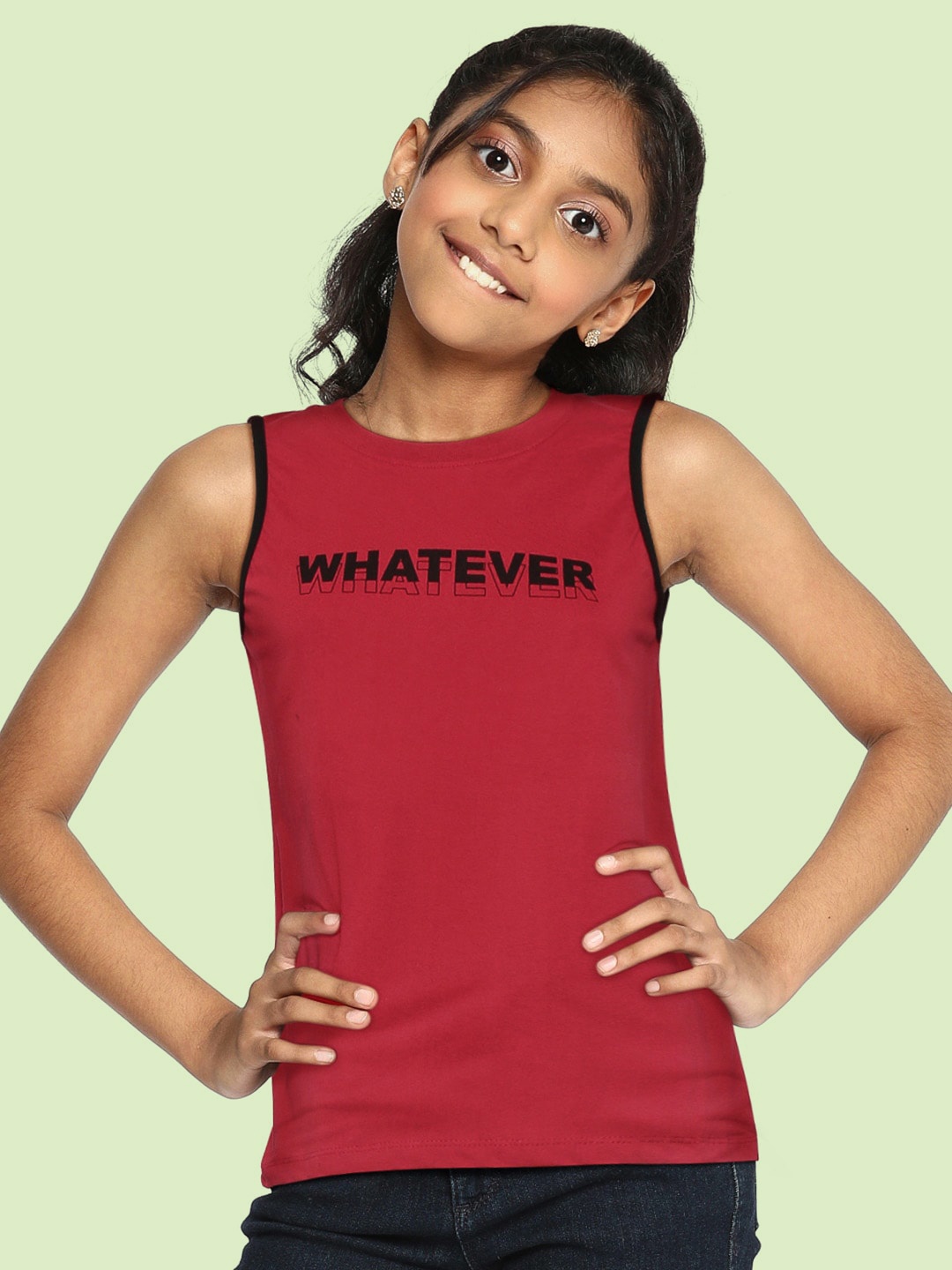 

UTH by Roadster Girls Maroon & Black Cotton Typography Printed Sleeveless T-shirt