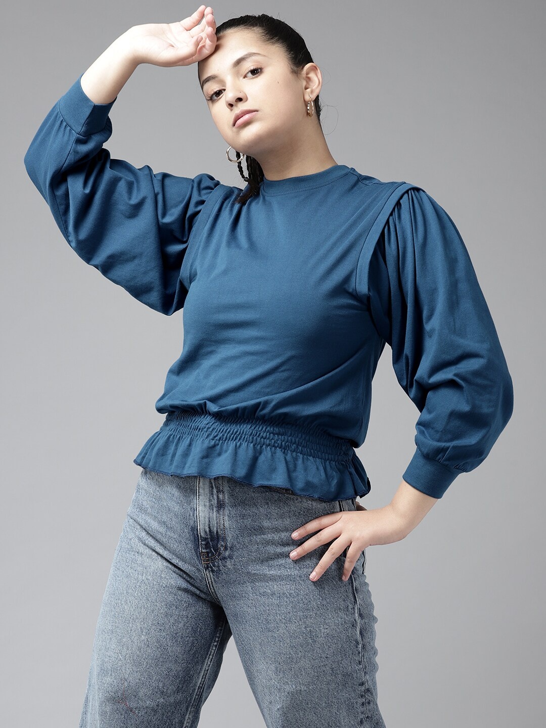 

UTH by Roadster Teal Blue Solid Regular Top