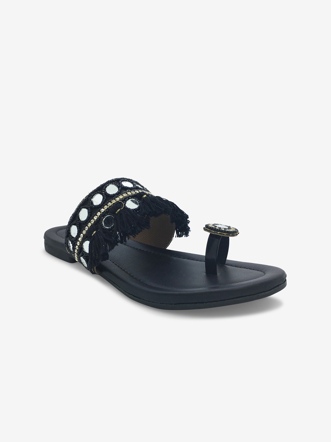

WALK N STYLE COLLECTION Women Black Textured One Toe Flats