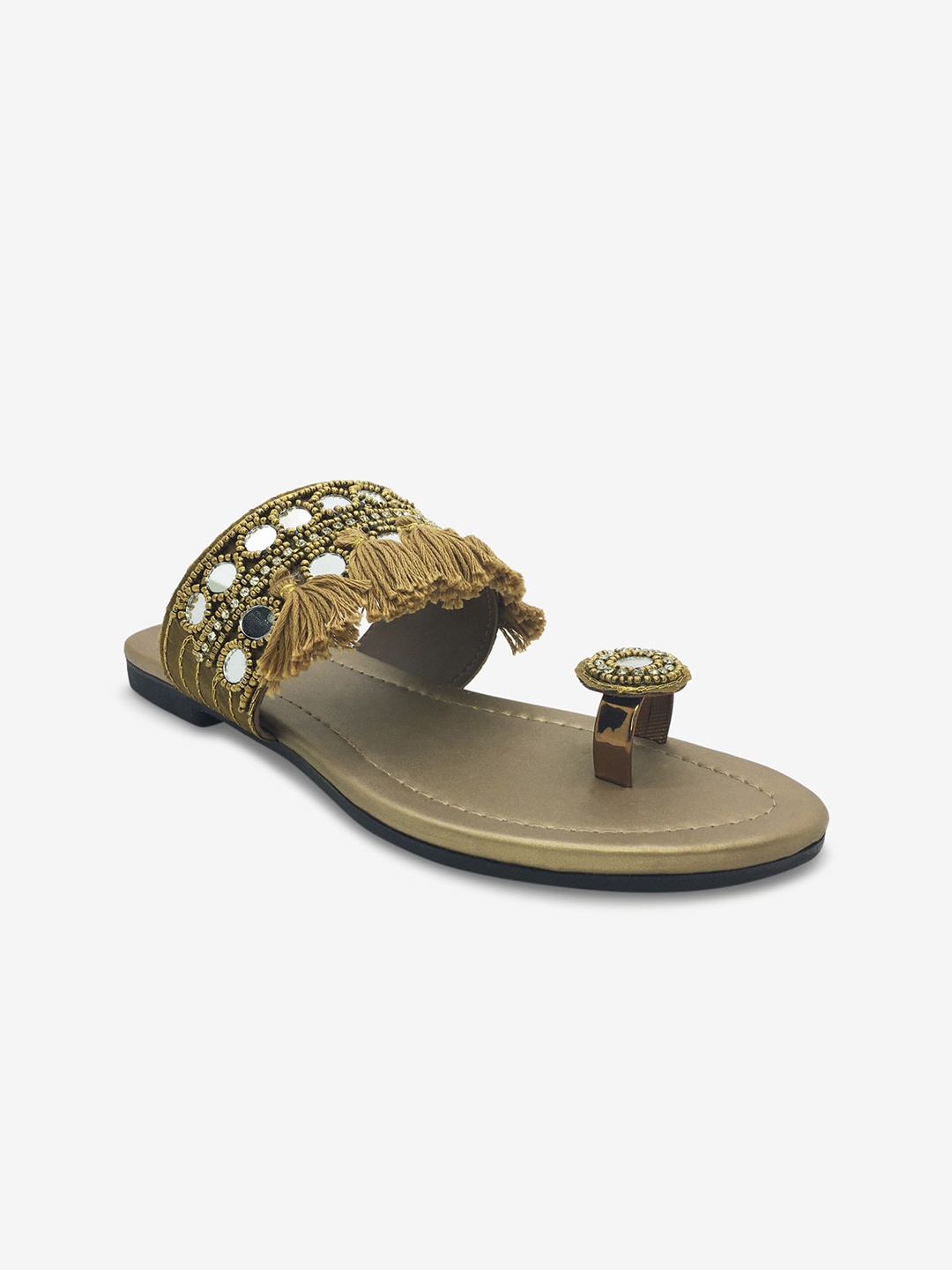 

WALK N STYLE COLLECTION Women Khaki Embellished One Toe Flats