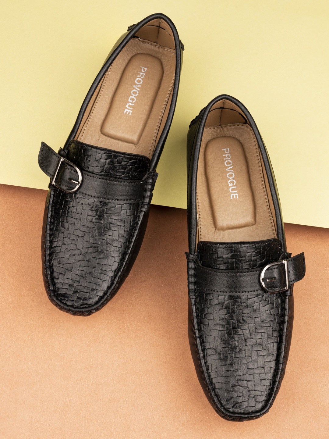 

Provogue Men Black Woven Design Loafers