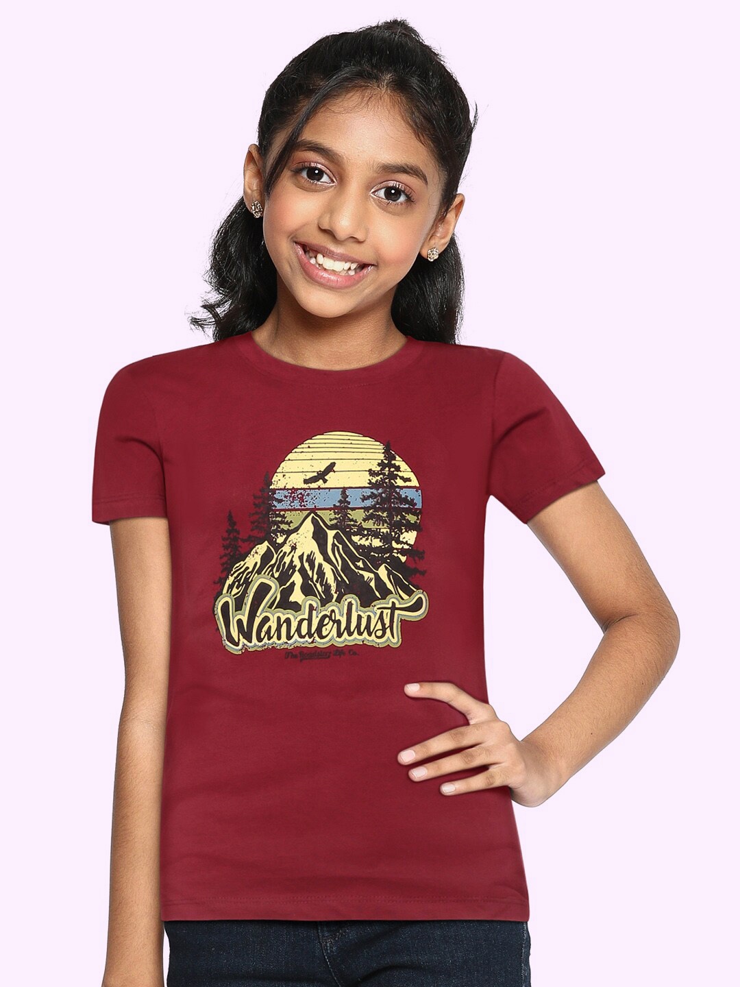 

UTH by Roadster Girls Maroon & Yellow Cotton Printed T-shirt