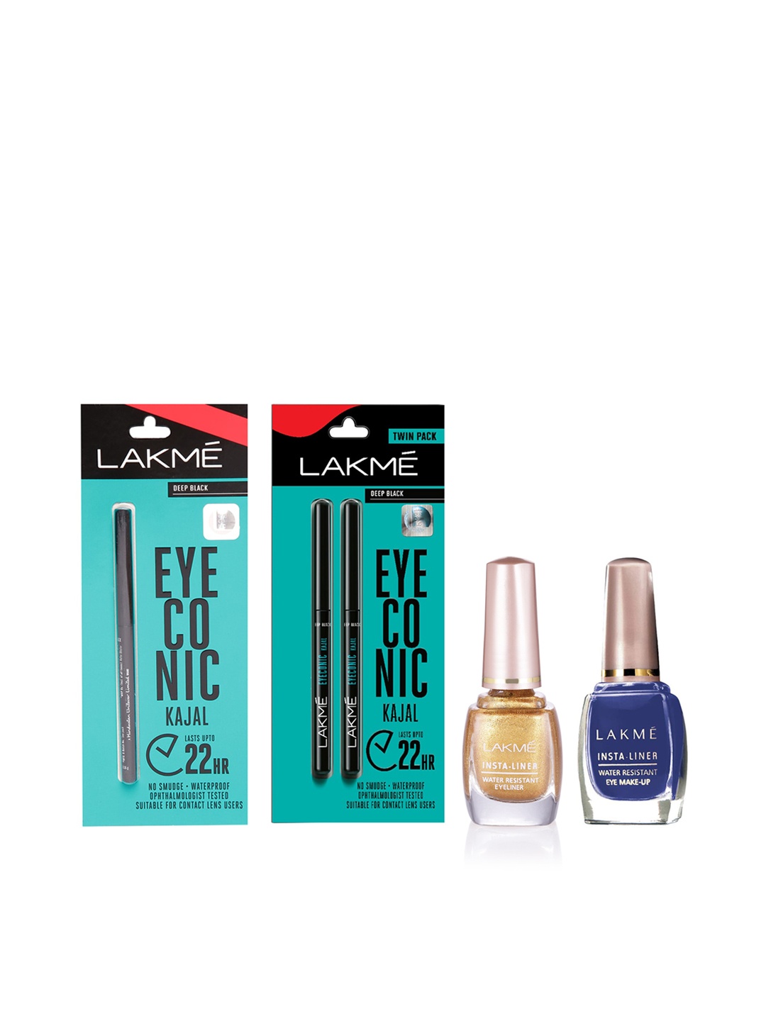 

Lakme Set of 3 Eyeconic Kajal & 2 Insta Eye Liners, Gold
