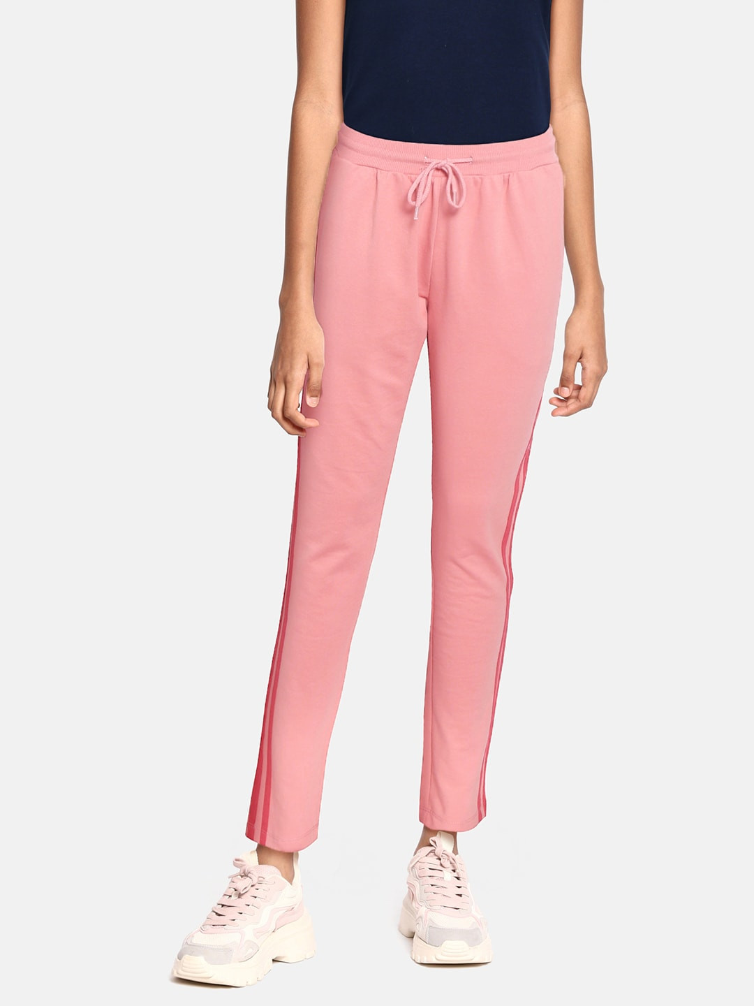 

UTH by Roadster Girls Peach-Coloured Solid Track Pants with Side Stripes
