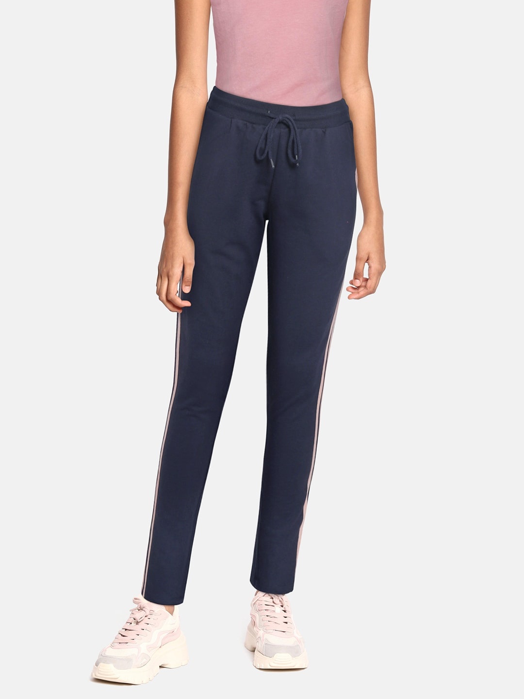 

UTH by Roadster Girls Navy Solid Track Pants with Side Stripes, Navy blue