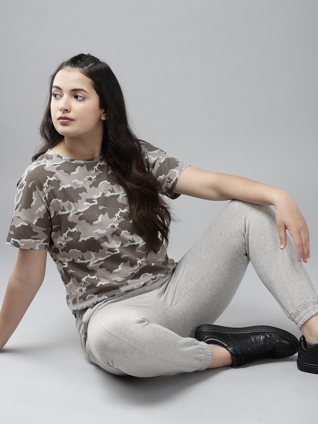 

UTH by Roadster Girls Grey Camouflage Print T-shirt with Joggers