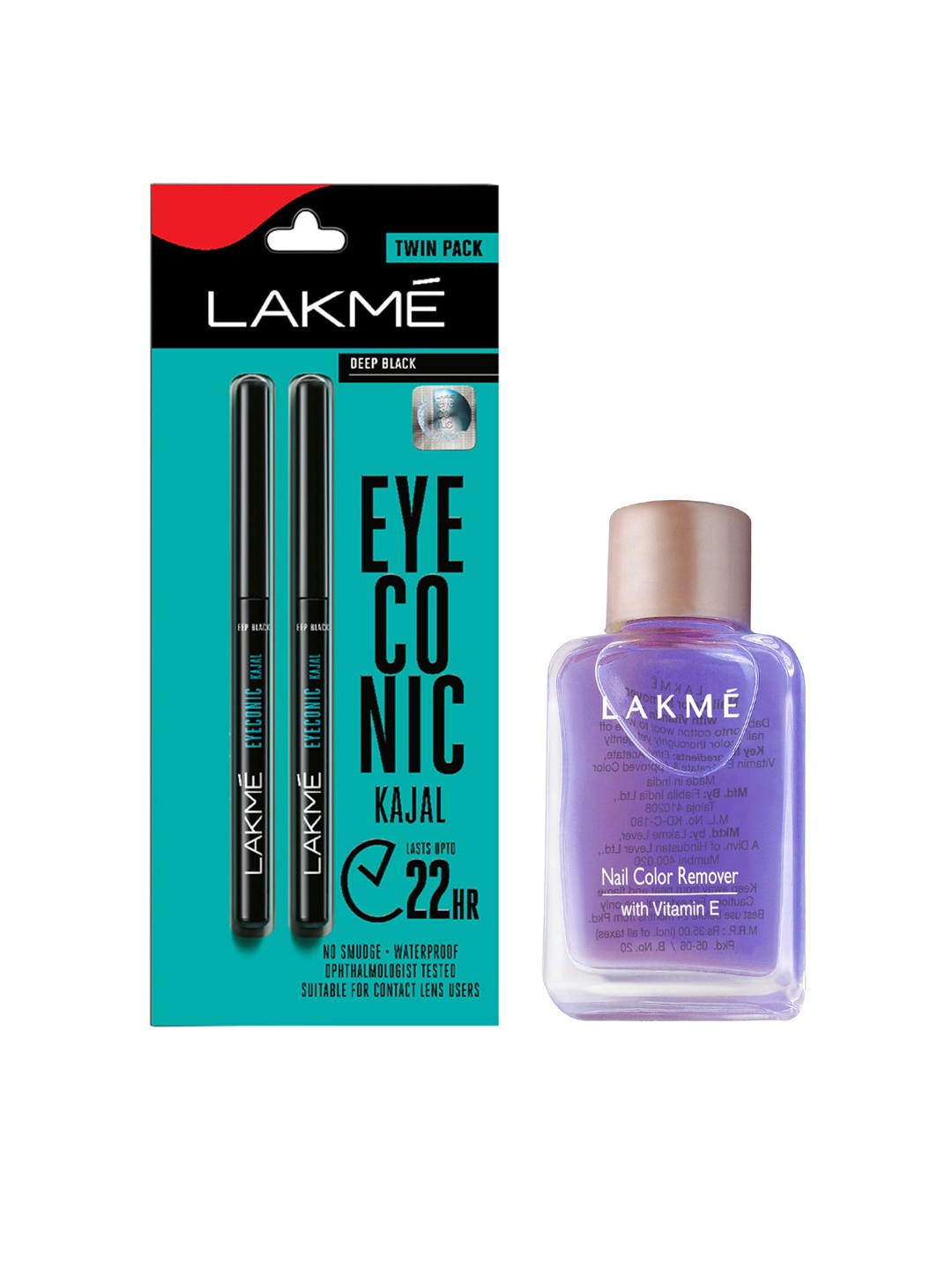 

Lakme Set of 2 Eyeconic Kajal & 1 Nail Colour Remover, Black