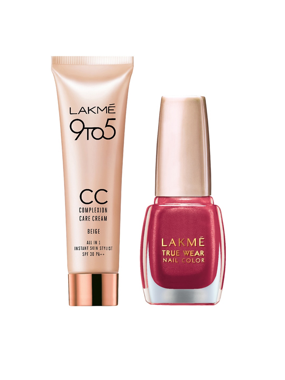 

Lakme Set of True Wear Nail Colour & 9 to 5 SPF 30 Complexion Care Cream, Pink