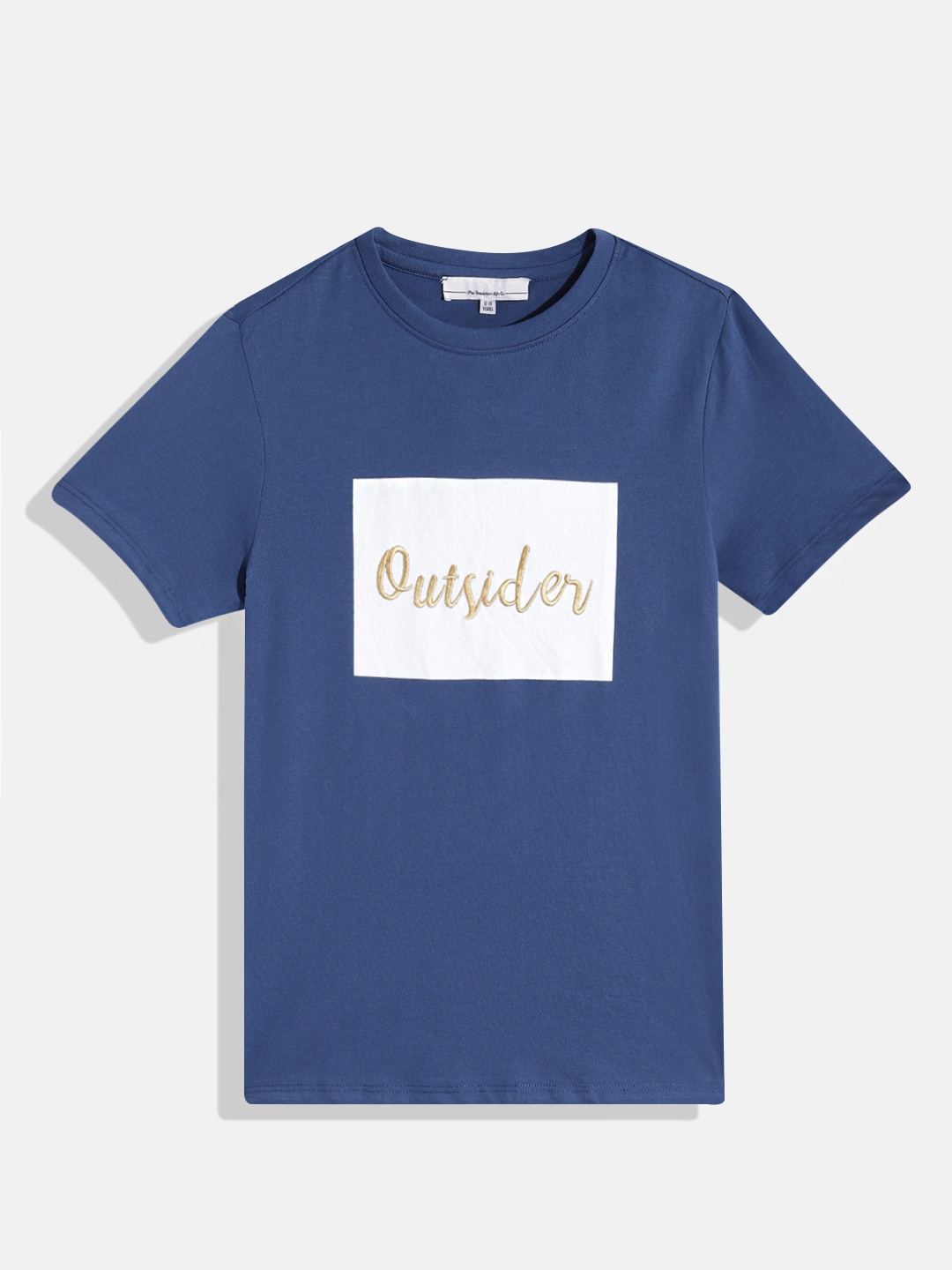 

UTH by Roadster Teen Girls Geometric Printed Embroidered Detail Pure Cotton T-shirt, Blue