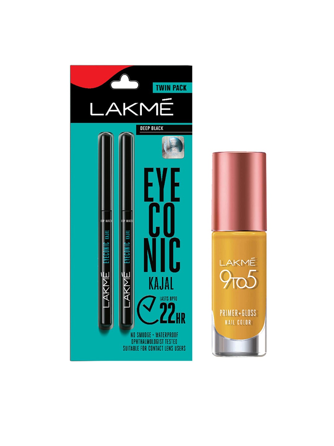 

Lakme Set of 2 Eyeconic Kajal & 9 to 5 Primer-Gloss Nail Color, Black