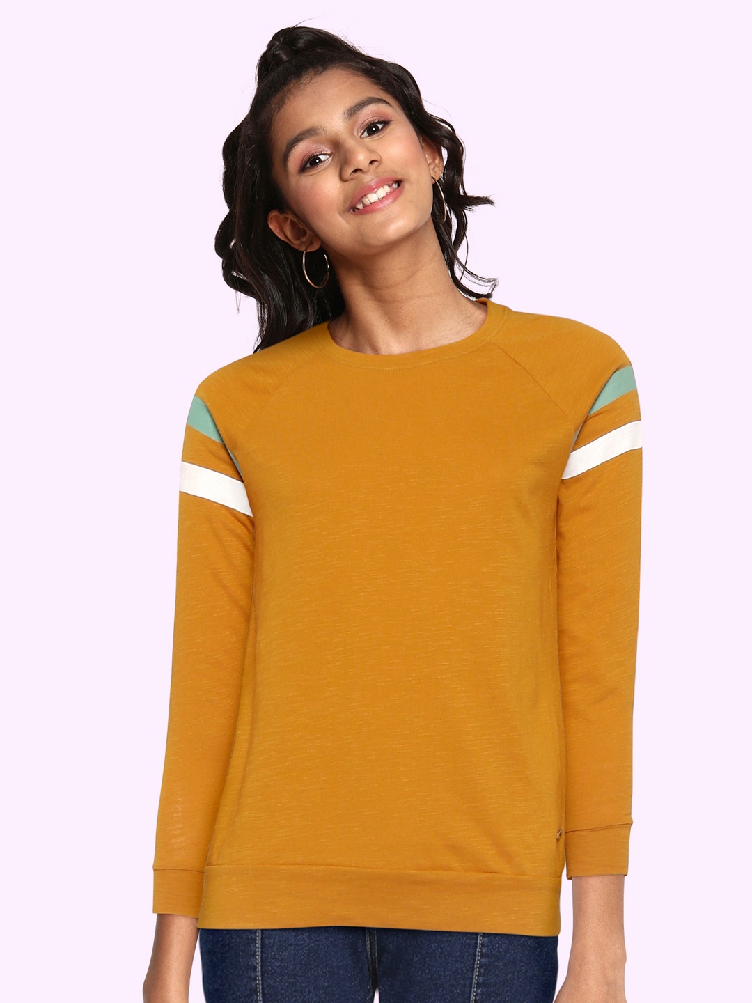 

UTH by Roadster Girls Mustard Yellow Pure Cotton Solid T-shirt
