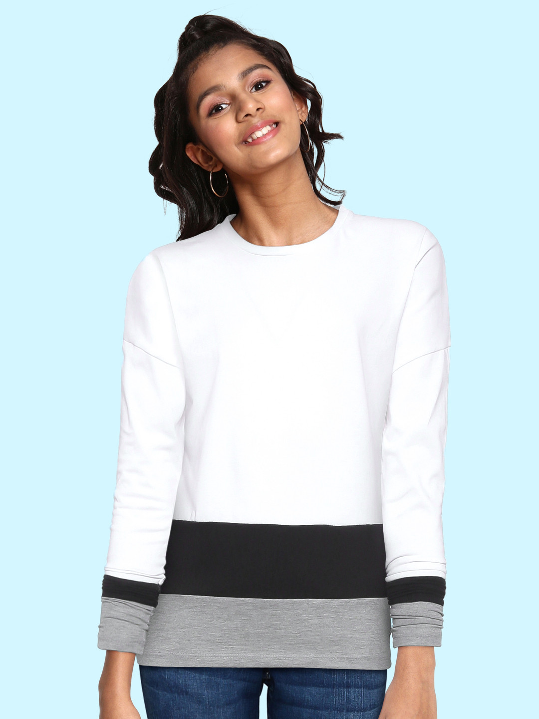 

UTH by Roadster Girls White & Black Cotton Striped T-shirt