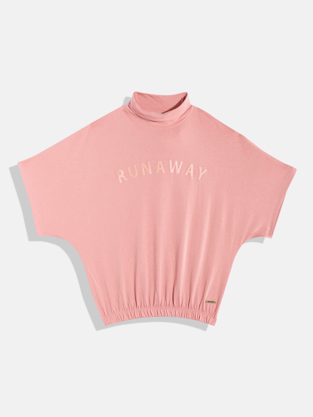 

UTH by Roadster Girls Pure Cotton High-Neck Extended Sleeves Top, Peach