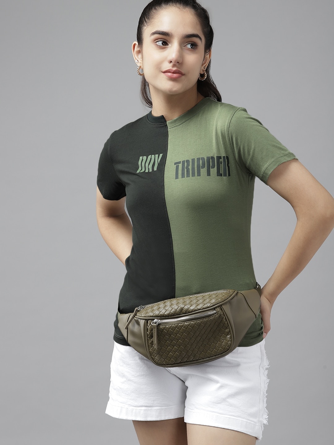 

UTH by Roadster Girls Green Colourblocked Pure Cotton T-shirt