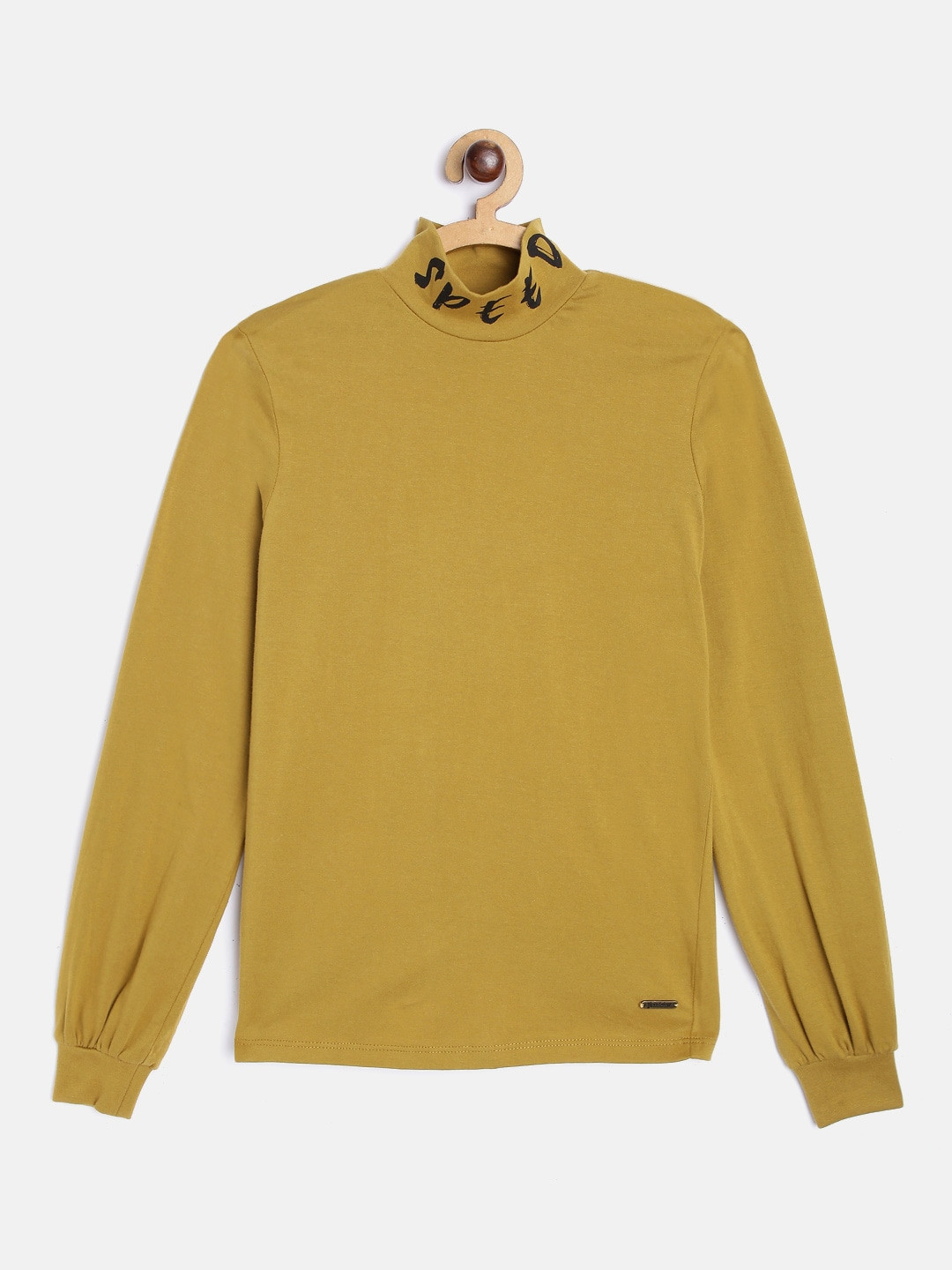 

UTH by Roadster Girls Mustard Brown Solid Pure Cotton Regular Top