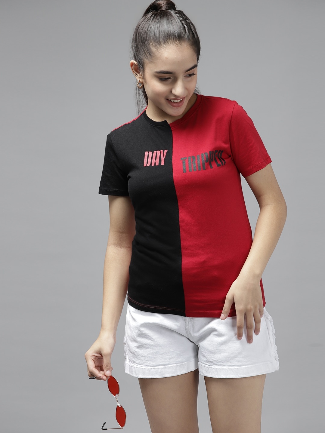 

UTH by Roadster Girls Black & Red Colourblocked Cotton T-shirt