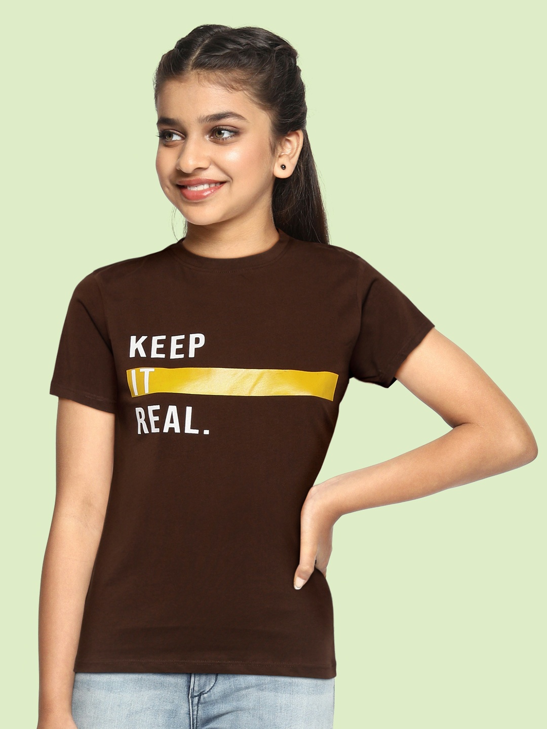 

UTH by Roadster Girls Coffee Brown & White Typography Print Cotton T-shirt