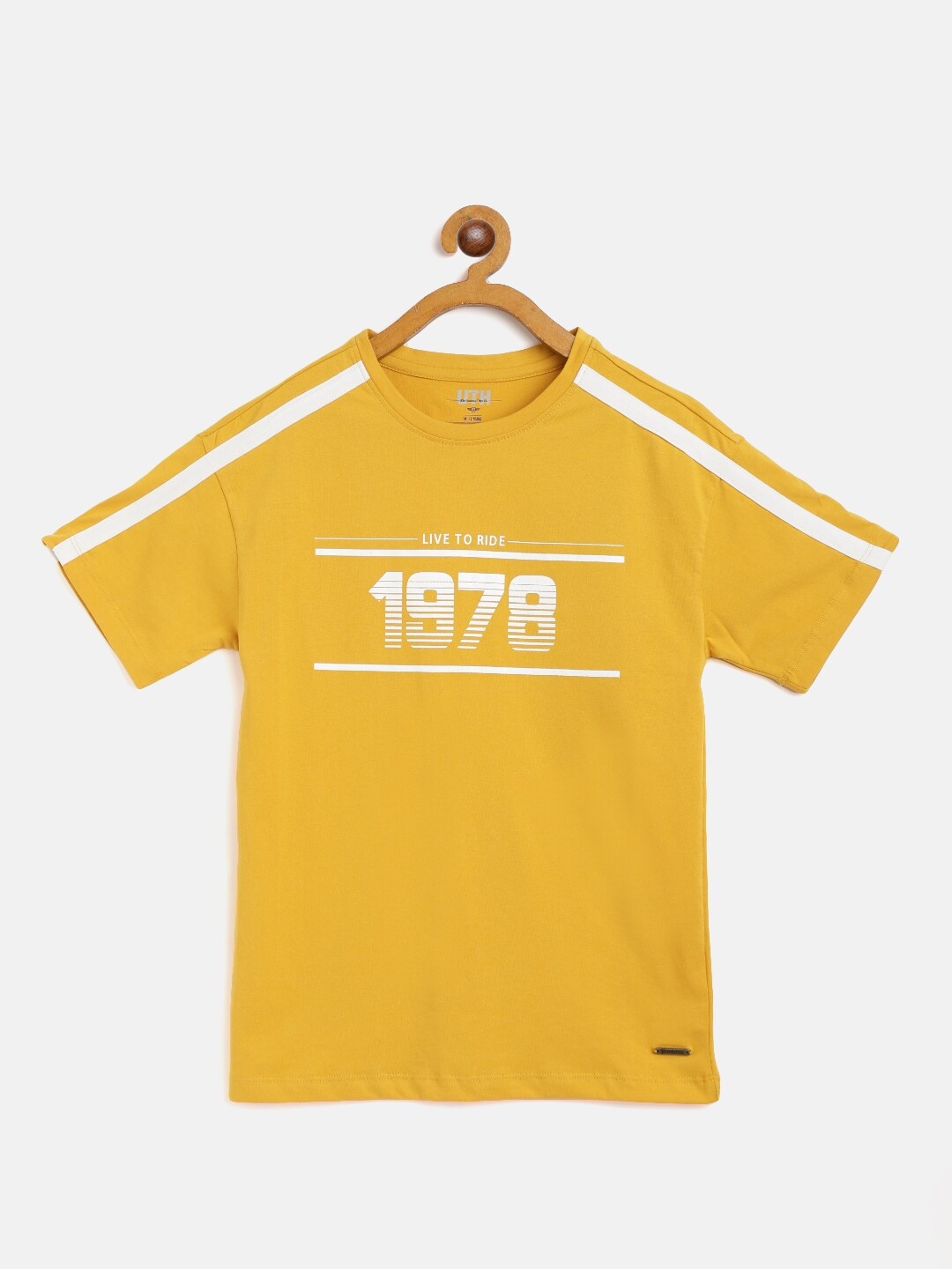 

UTH by Roadster Girls Mustard Yellow White Varsity Print Pure Cotton T-shirt