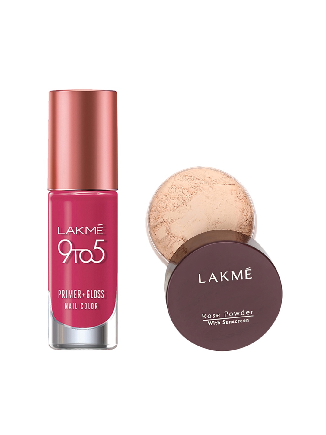 

Lakme Set of 9 to 5 Primer Gloss Nail Color & Rose Face Powder, Magenta
