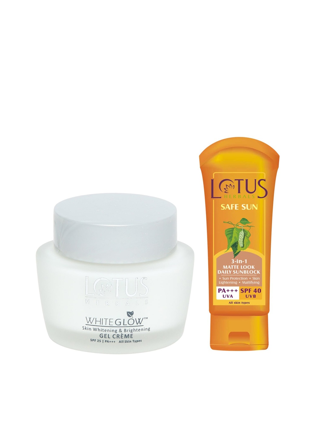 

Lotus Herbals Sustainable Set of 3-in-1 Sunscreen & WhiteGlow Brightening Gel Creme, Orange