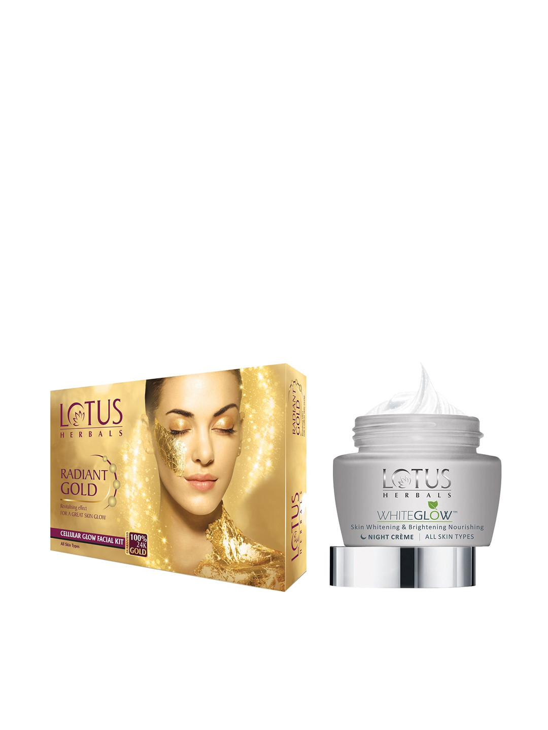 

Lotus Herbals Set of Nourishing Night Creme & Radiant Gold Cellular Glow Facial Kit, White