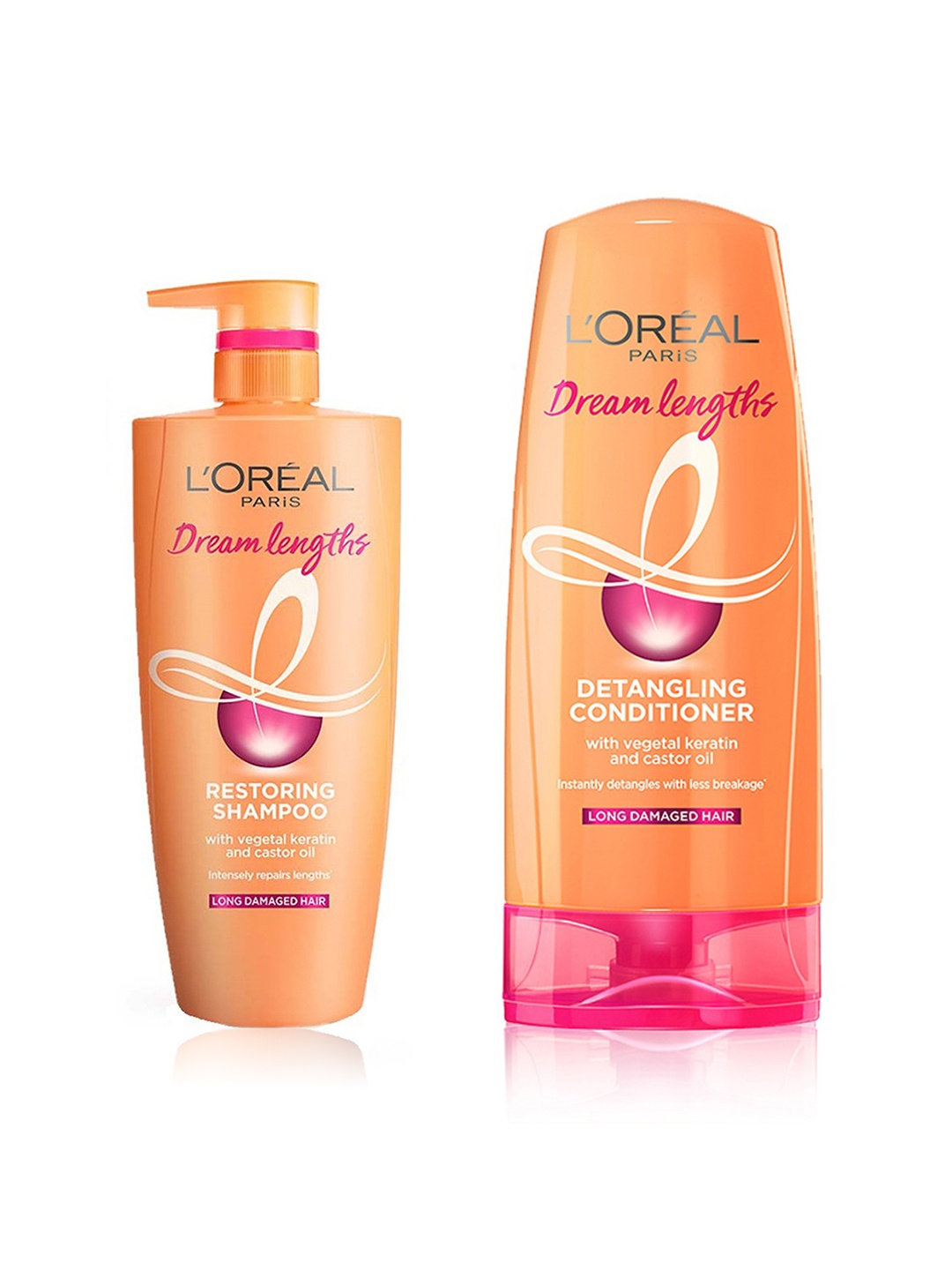 

LOreal Paris Dream Length Restoring Shampoo 650ml & Detangling Conditioner 180ml, Orange