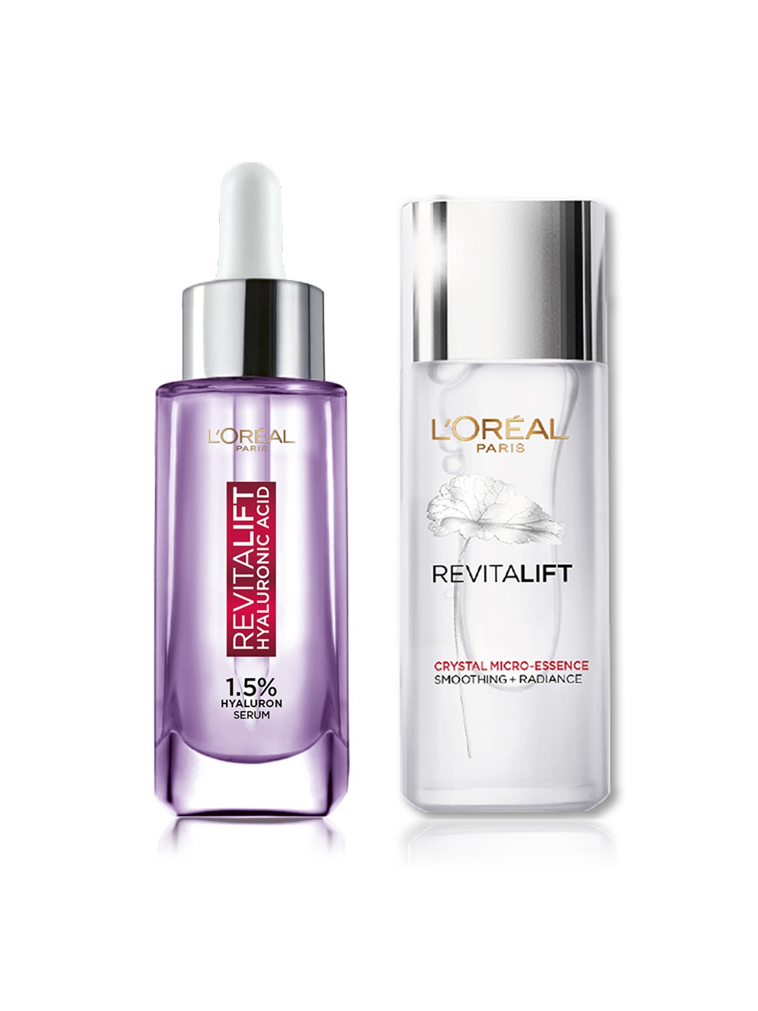 

LOreal Paris Set of Revitalift Crystal Micro-Essence & 1.5% Hyaluronic Acid Face Serum, White