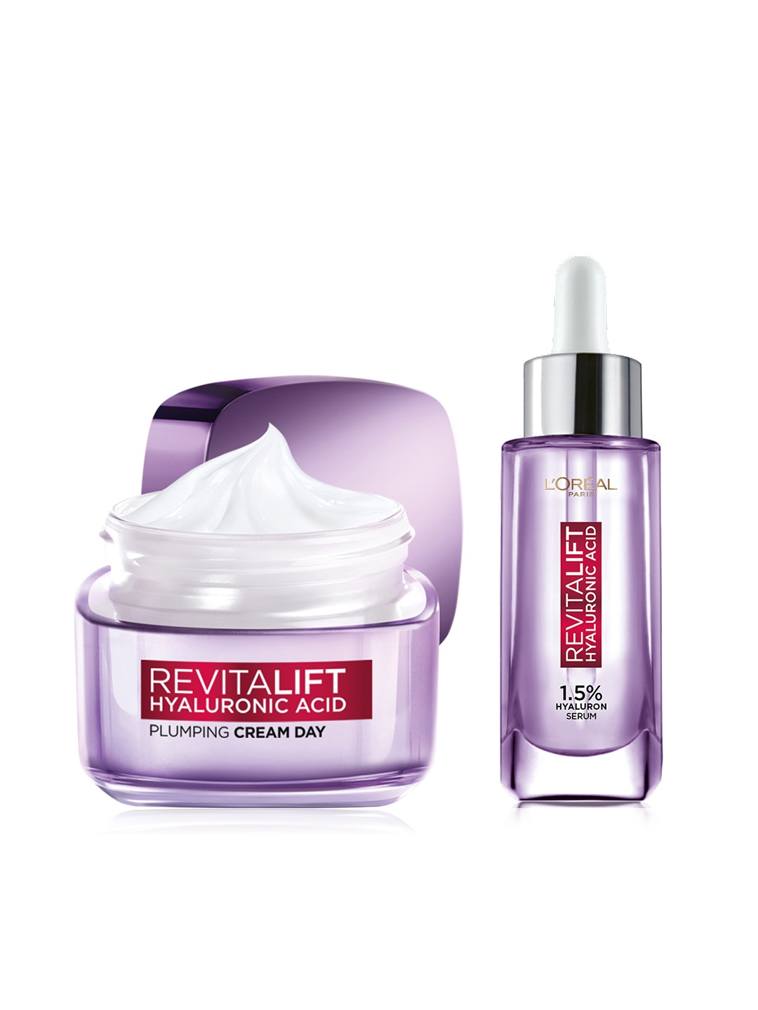 

LOreal Paris Revitalift 1.5% Hyaluronic Acid Serum & Plumping Day Cream, Transparent