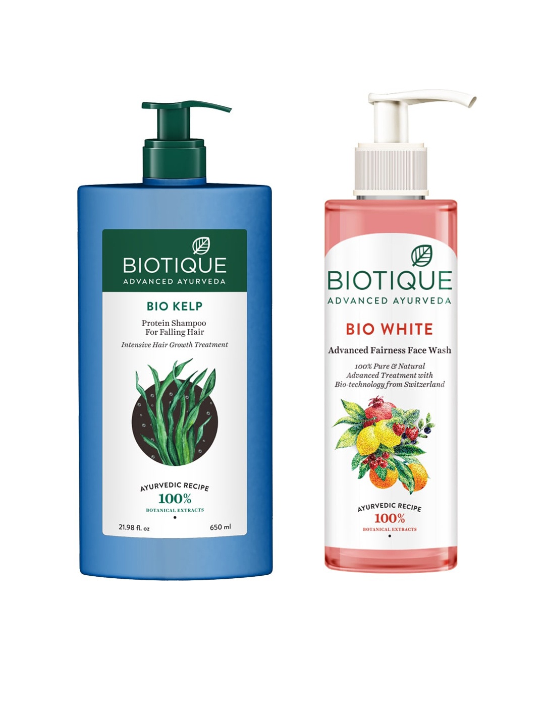 

Biotique Set of Sustainable Bio Kelp Shampoo & Bio White Advanced Fairness Face Wash, Blue