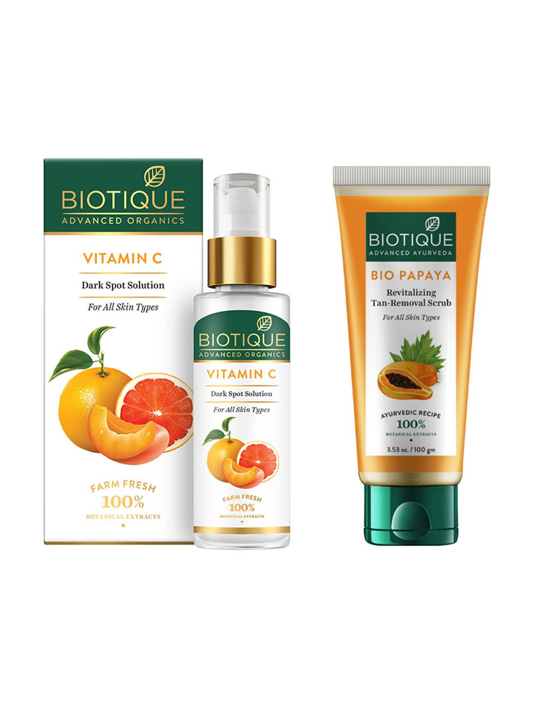 

Biotique Set of Vitamin C Dark Spot Solution Face Serum & Tan Removal Scrub, Orange