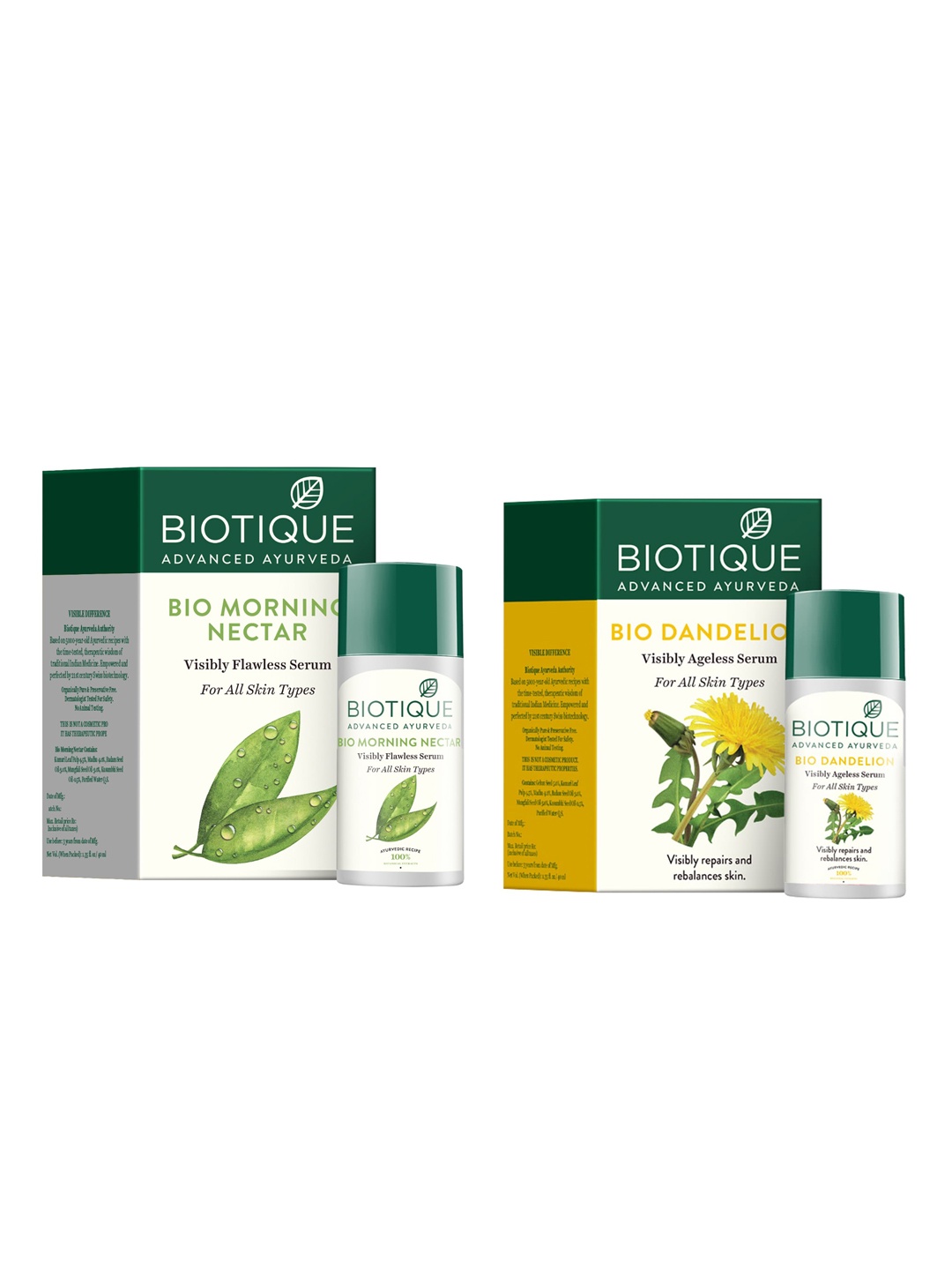 

Biotique Set of Bio Dandelion Sustainable Lightening & Morning Nectar Brightening Serum, White